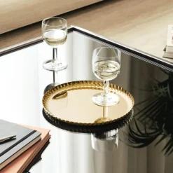 Alessi Pleats Tablett Rund Klein Goldfarben- Schalen & Körbe