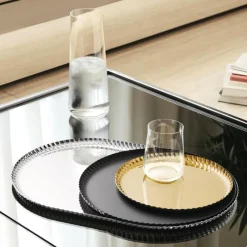 Alessi Pleats Tablett Rund Klein Goldfarben- Schalen & Körbe