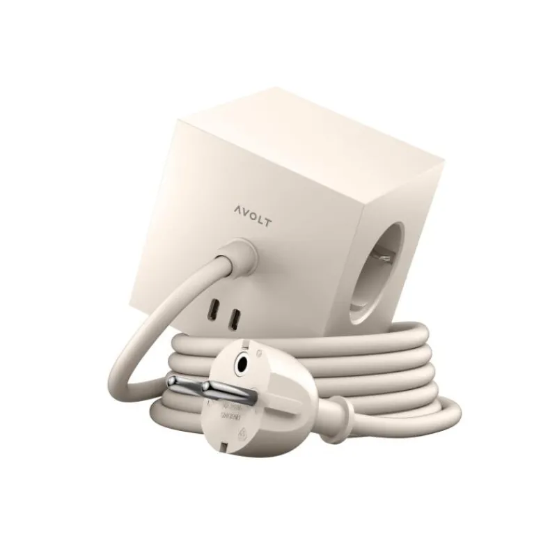 Avolt Mehrfachstecker Square 1 USB-C & Magnet Beige- Wohnaccessoires
