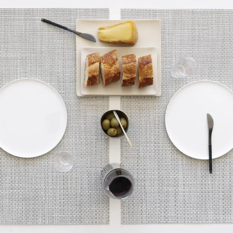 Chilewich Tischset Basketweave Rectangle White Silver- Tischsets