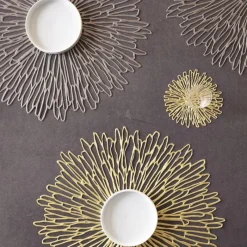 Chilewich Tischset Pressed Vinyl Bloom Round Gunmetal- Tischsets