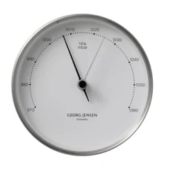 Georg Jensen Koppel Barometer Edelstahl Ziffernblatt Weiß 10 cm- Uhren & Wetterstationen