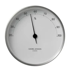 Georg Jensen Koppel Hygrometer Edelstahl Ziffernblatt Weiß 10 cm- Uhren & Wetterstationen