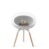 Le Feu Bioethanolkamin Ground Low White/Steel Bowl/Soaptreated Oak Legs 45 cm- Kamine