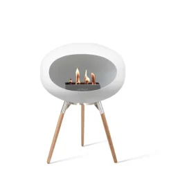 Le Feu Bioethanolkamin Ground Low White/Steel Bowl/Soaptreated Oak Legs 45 cm- Kamine