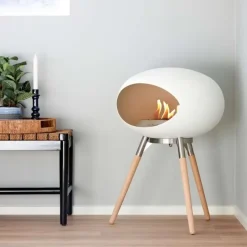 Le Feu Bioethanolkamin Ground Low White/Steel Bowl/Soaptreated Oak Legs 45 cm- Kamine