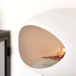 Le Feu Bioethanolkamin Ground Low White/Steel Bowl/Soaptreated Oak Legs 45 cm- Kamine