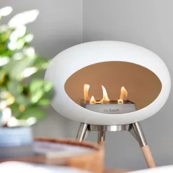 Le Feu Bioethanolkamin Ground Low White/Steel Bowl/Soaptreated Oak Legs 45 cm- Kamine