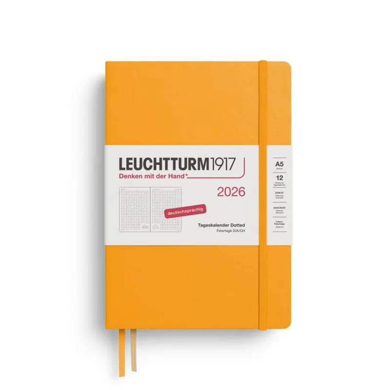 Leuchtturm1917 Tageskalender 2026 Dotted Medium A5 Hardcover Rising Sun- Schreibwaren