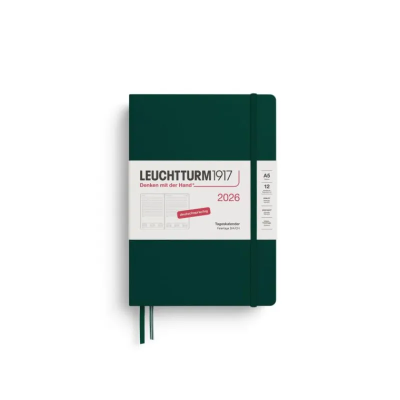 Leuchtturm1917 Tageskalender 2026 Medium A5 Hardcover Forest Green- Schreibwaren