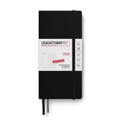 Leuchtturm1917 Wochenkalender 2026 & Notizbuch Wallet B6+ x A6 Schwarz- Schreibwaren