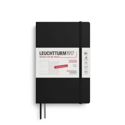 Leuchtturm1917 Wochenkalender 2026 & Notizbuch Paperback B6+ Softcover Schwarz- Schreibwaren