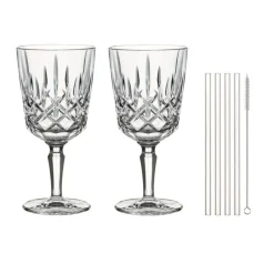Nachtmann Noblesse Cocktail/-Weinglas 2er Set mit vier Glastrinkhalmen- Universalweingläser