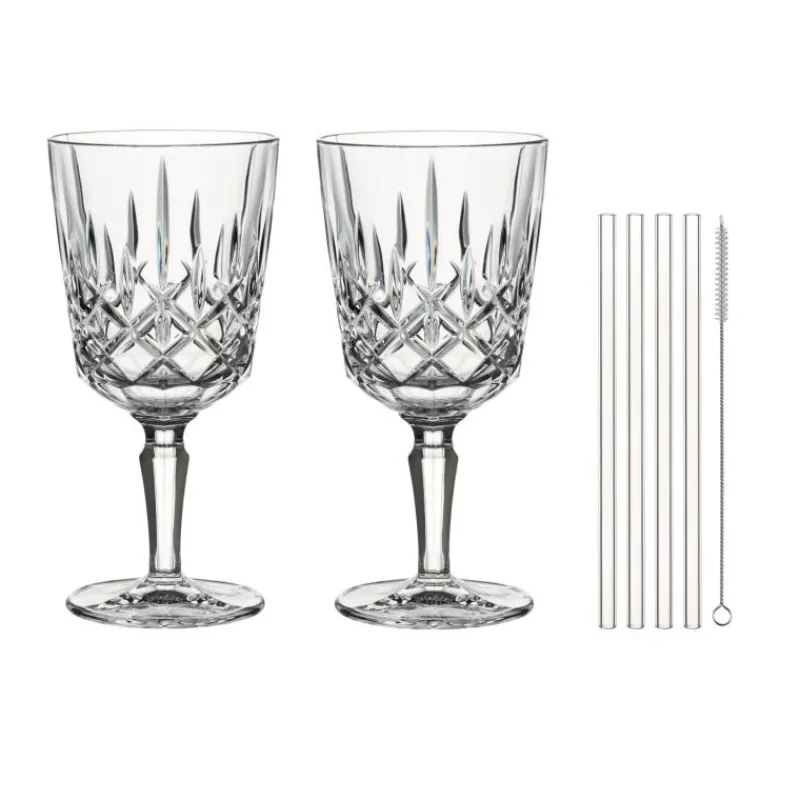 Nachtmann Noblesse Cocktail/-Weinglas 2er Set mit vier Glastrinkhalmen- Universalweingläser