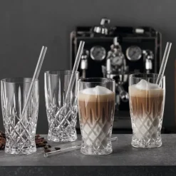 Nachtmann Noblesse Latte Macchiatoglas 4er Set mit vier Glastrinkhalmen- Kaffee & Tee