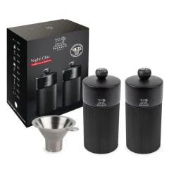 Peugeot Night Chic Line Duo Pfeffer- und Salzmühle Mattschwarz 12 cm mit Edelstahltrichter- Küchenhelfer