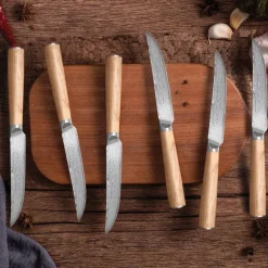 Ryoma Damast-Steakmesser mit Olivenholzgriff 6er Set- Koch- & Küchenmesser
