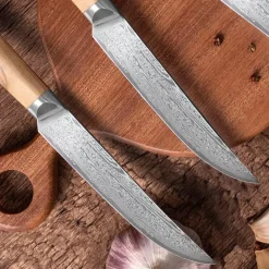 Ryoma Damast-Steakmesser mit Olivenholzgriff 6er Set- Koch- & Küchenmesser