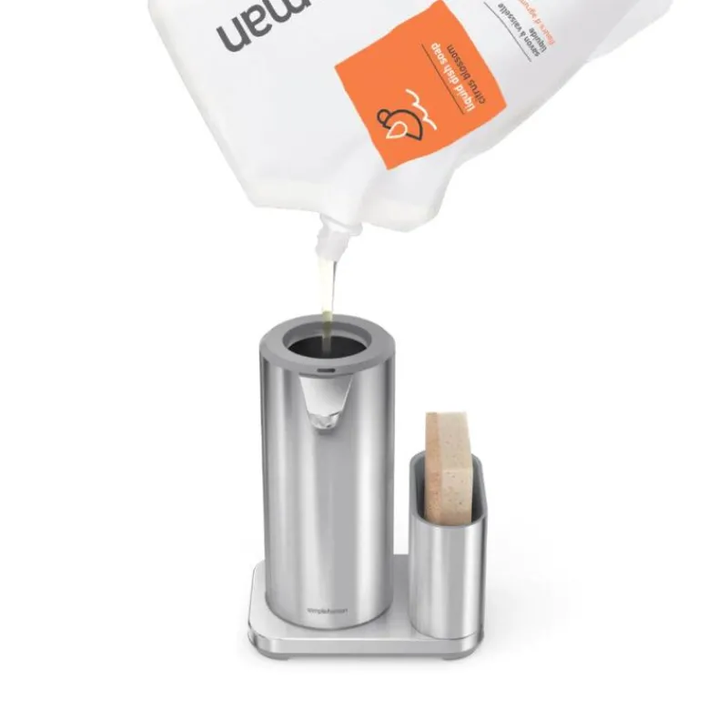simplehuman Wiederaufladbarer Sensorspender mit Caddy Edelstahl Gebürstet 414 ml- Küchenhelfer