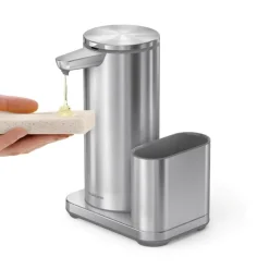 simplehuman Wiederaufladbarer Sensorspender mit Caddy Edelstahl Gebürstet 414 ml- Küchenhelfer