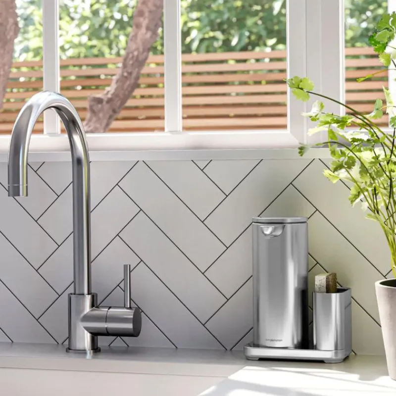 simplehuman Wiederaufladbarer Sensorspender mit Caddy Edelstahl Gebürstet 414 ml- Küchenhelfer