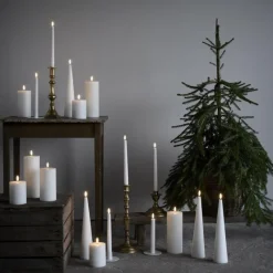 Uyuni Echtwachs-LED-Stabkerze Nordic White Smooth 20,5 cm 2er Set- Kerzen